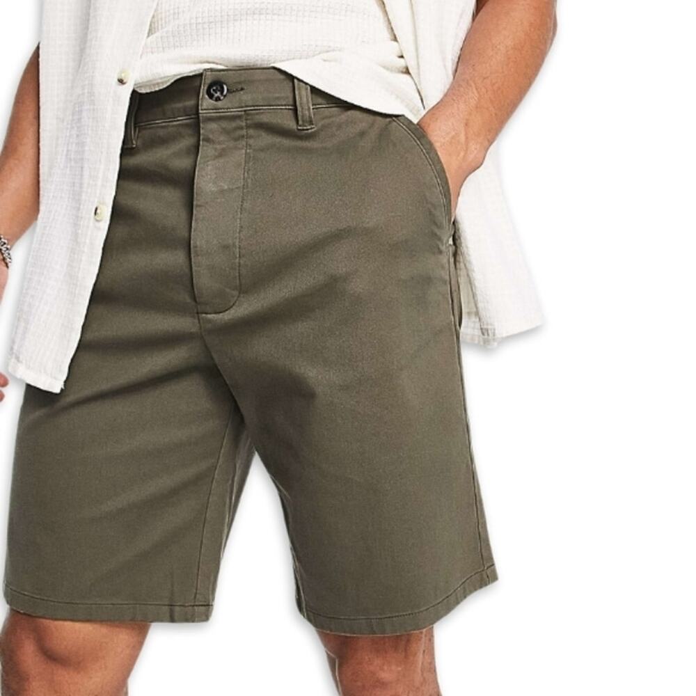 ASOS Chino Shorts Functional Pocket Relaxed Fit Zip Fly Dark Green Men's 30 NWOT
